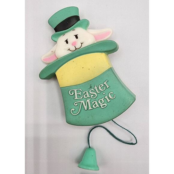 Easter Magic Bunny Pin Rabbit in a Hat Pull String Pop Up Brooch Signed A.G.C. - Picture 6 of 8